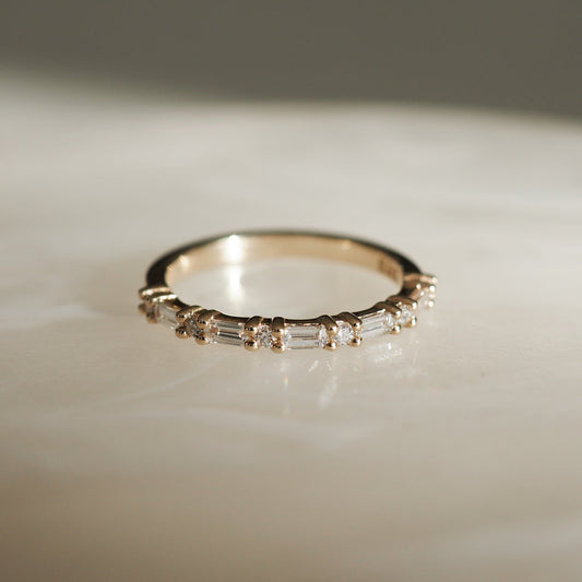 0.50 TCW Baguette & Round Lab Grown Diamond Wedding Band in Elegant Gold Setting 1
