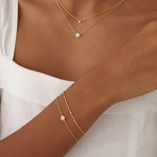 Dazzling 0.05 TCW Round Lab-Grown Diamond Floral Gold Bracelets 2
