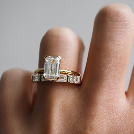 2.0 CT Emerald Lab Grown Diamond Half Bezel Elegance Ring 2