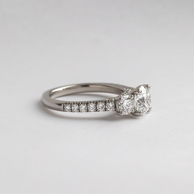 Three Stone & Pave-Round Lab Grown Diamond Engagement Ring