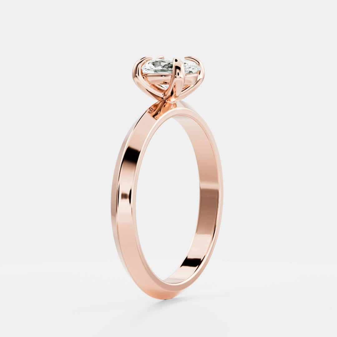 Solitaire Knife Edge Band-Oval Lab Grown Diamond Engagement Ring