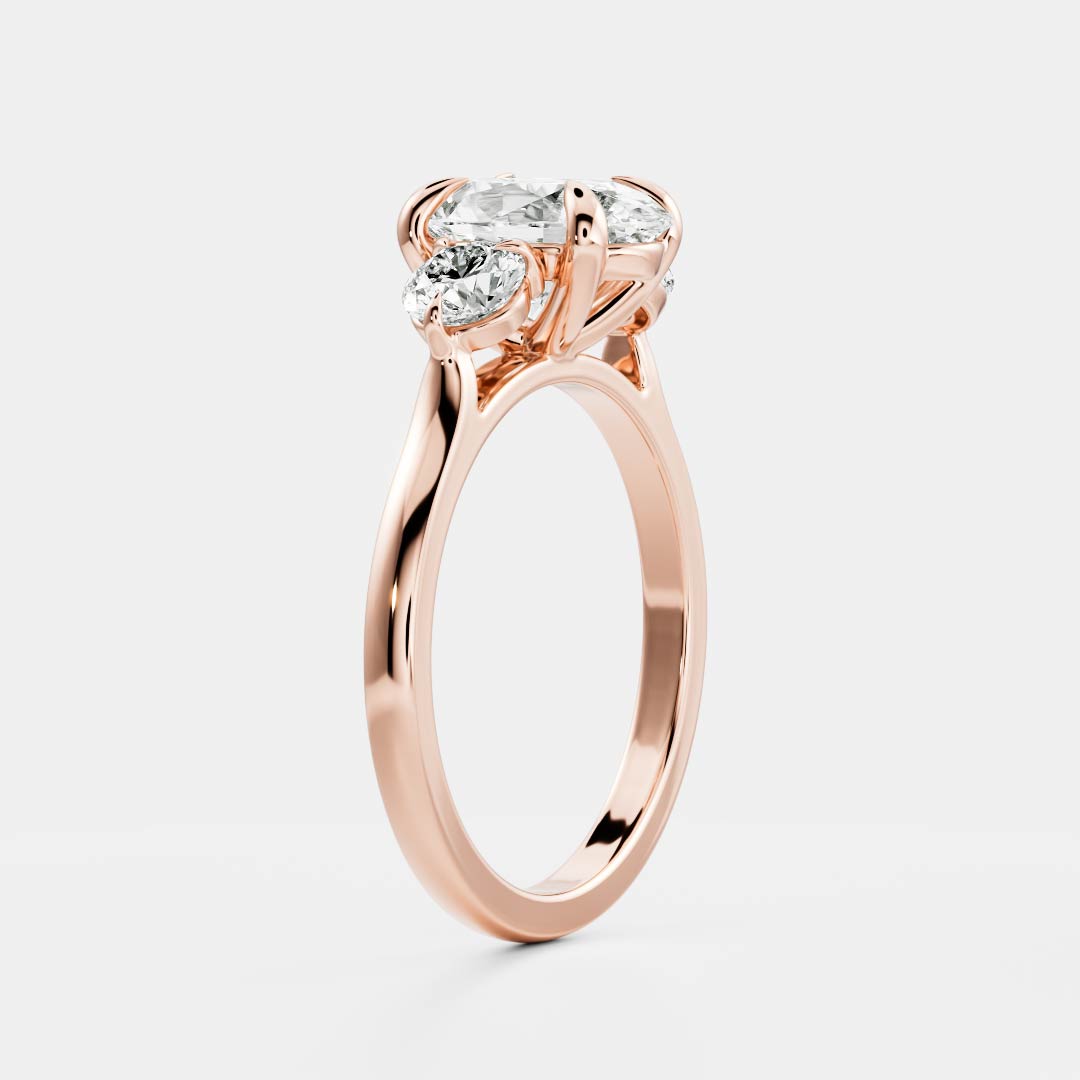 Three Stone & Cathedral-Oval Lab Grown Diamond Engagement Ring