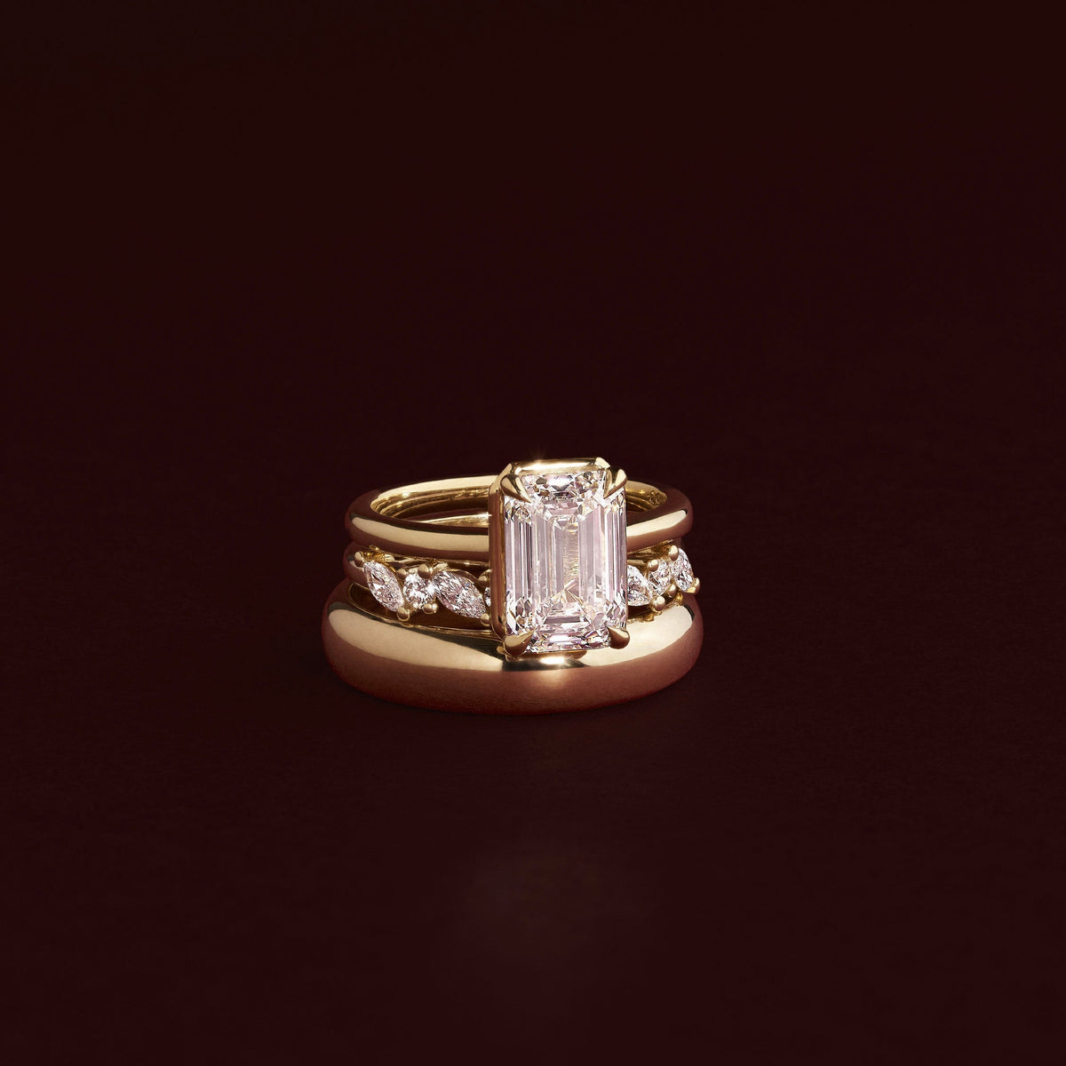 Solitaire Cathedral Unique Bezel-Emerald Lab Grown Diamond Engagement Ring