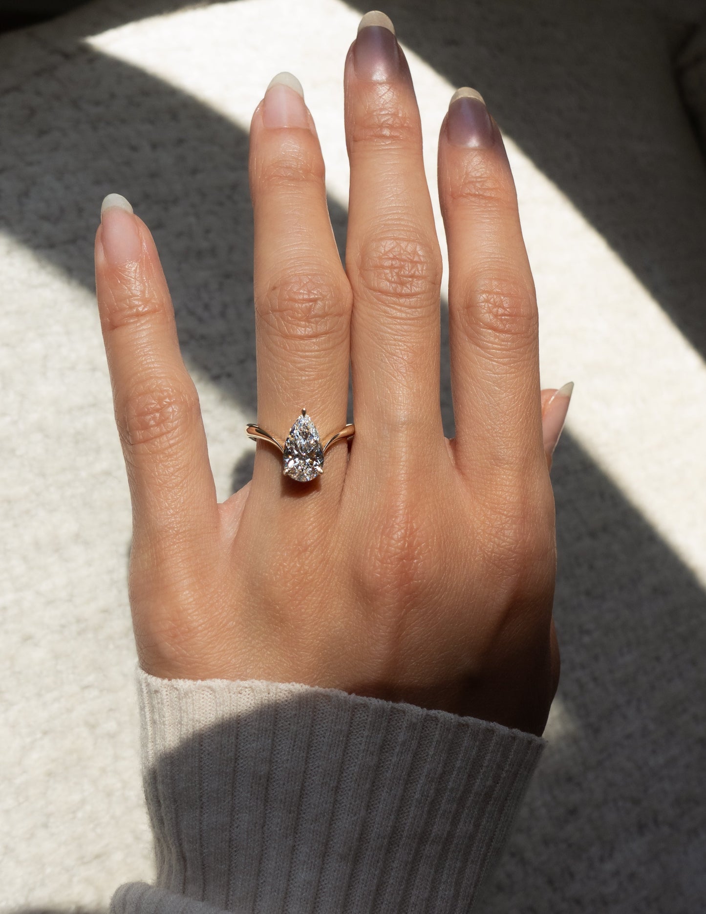 Solitaire V Curved Shank-Pear Lab Grown Diamond Engagement Ring