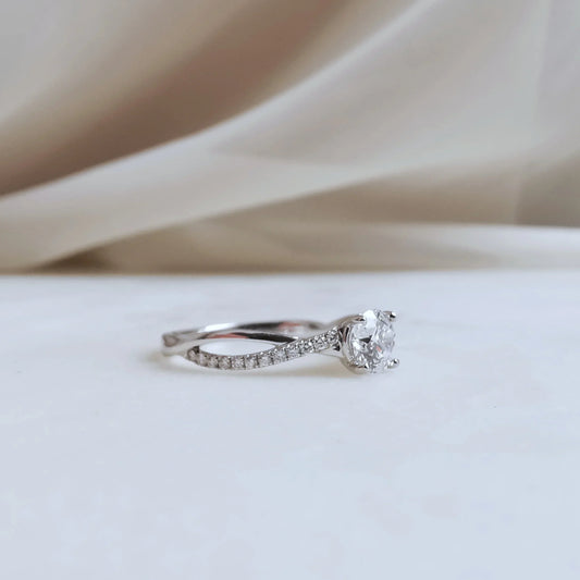 Criss Cross Pave-0.65 CT Round Lab Grown Diamond Engagement Ring
