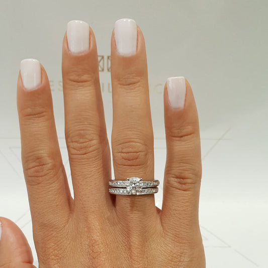 1.0 CT Round Lab Grown Diamond Pave Bridal Ring Ensemble 2