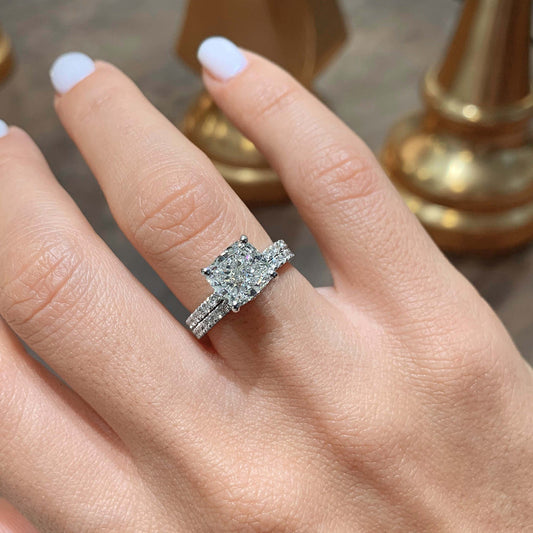 2.0 CT Cushion Cut Lab Grown Diamond Hidden Halo Bridal Set 2