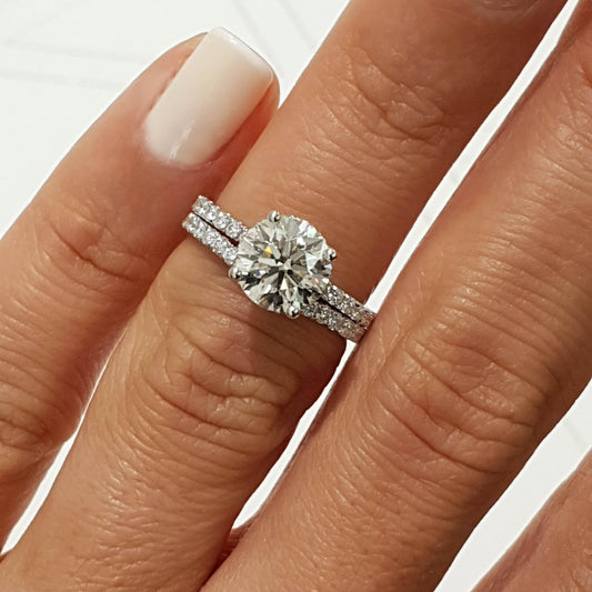 1.25 CT Round  Lab Grown Diamond  Hidden Halo Bridal Ring Set 2