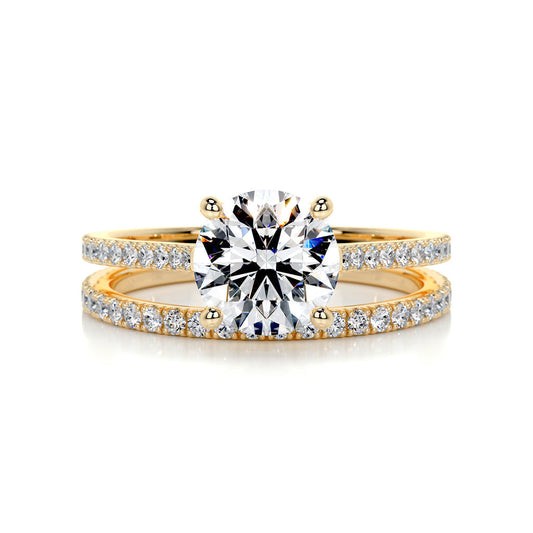 1.50 CT Round Lab Grown Diamond Solitaire Bridal Ring Set in Gold 1