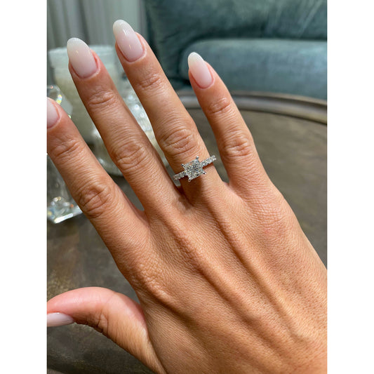1.50 CT Princess-Cut Lab Grown Diamond Pave Engagement Ring 2