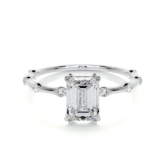 1.50 CT Emerald Cut Lab Grown Diamond Pave Engagement Ring 1
