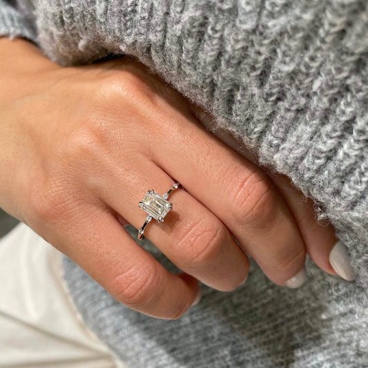 1.50 CT Emerald Cut Lab Grown Diamond Pave Engagement Ring 2