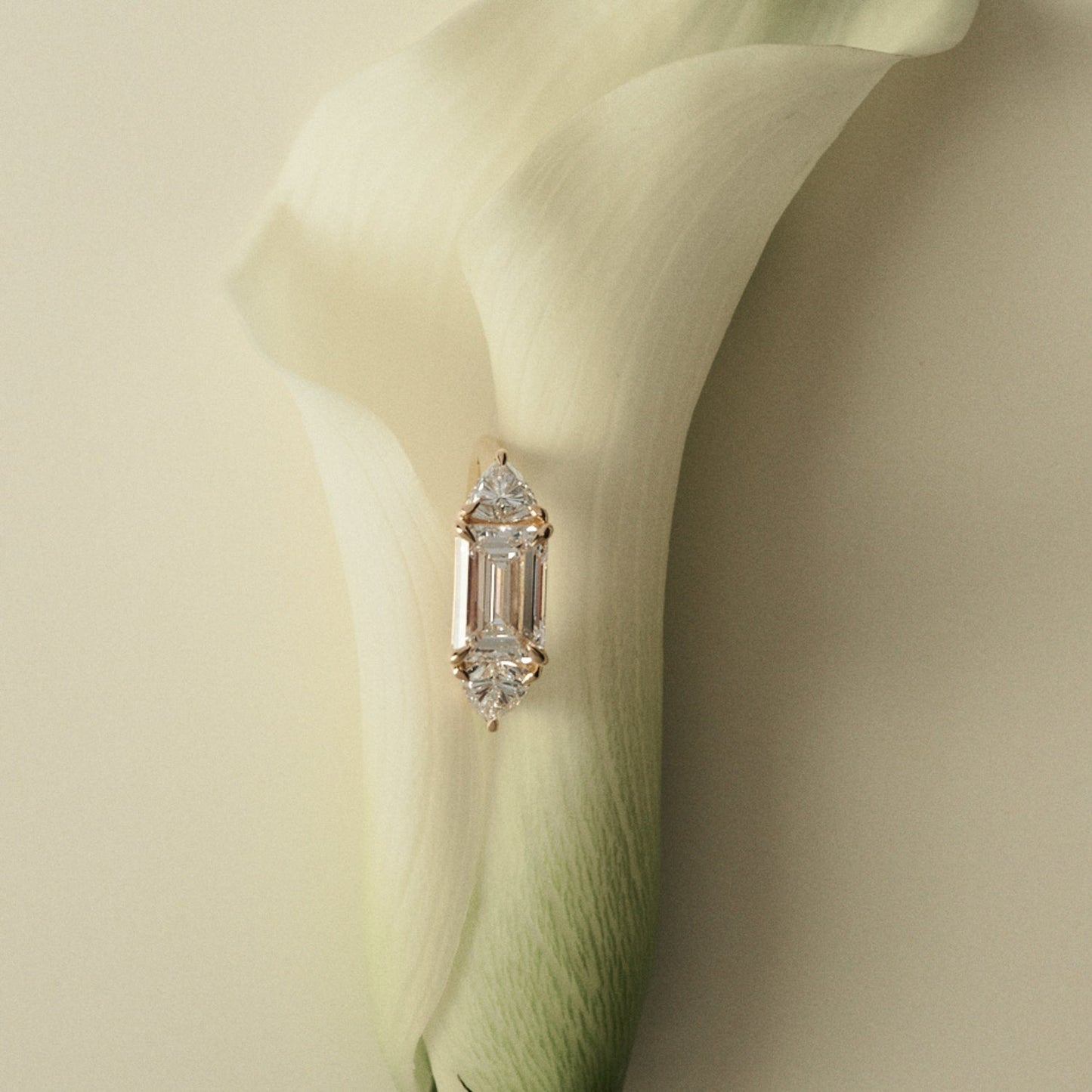 Three Stone-East-West Emerald Lab Grown Diamond Engagement Ring