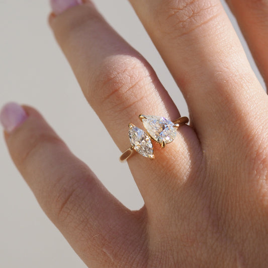 1.50 CT Pear & Marquise Lab-Created Diamond Duo Engagement Ring 2