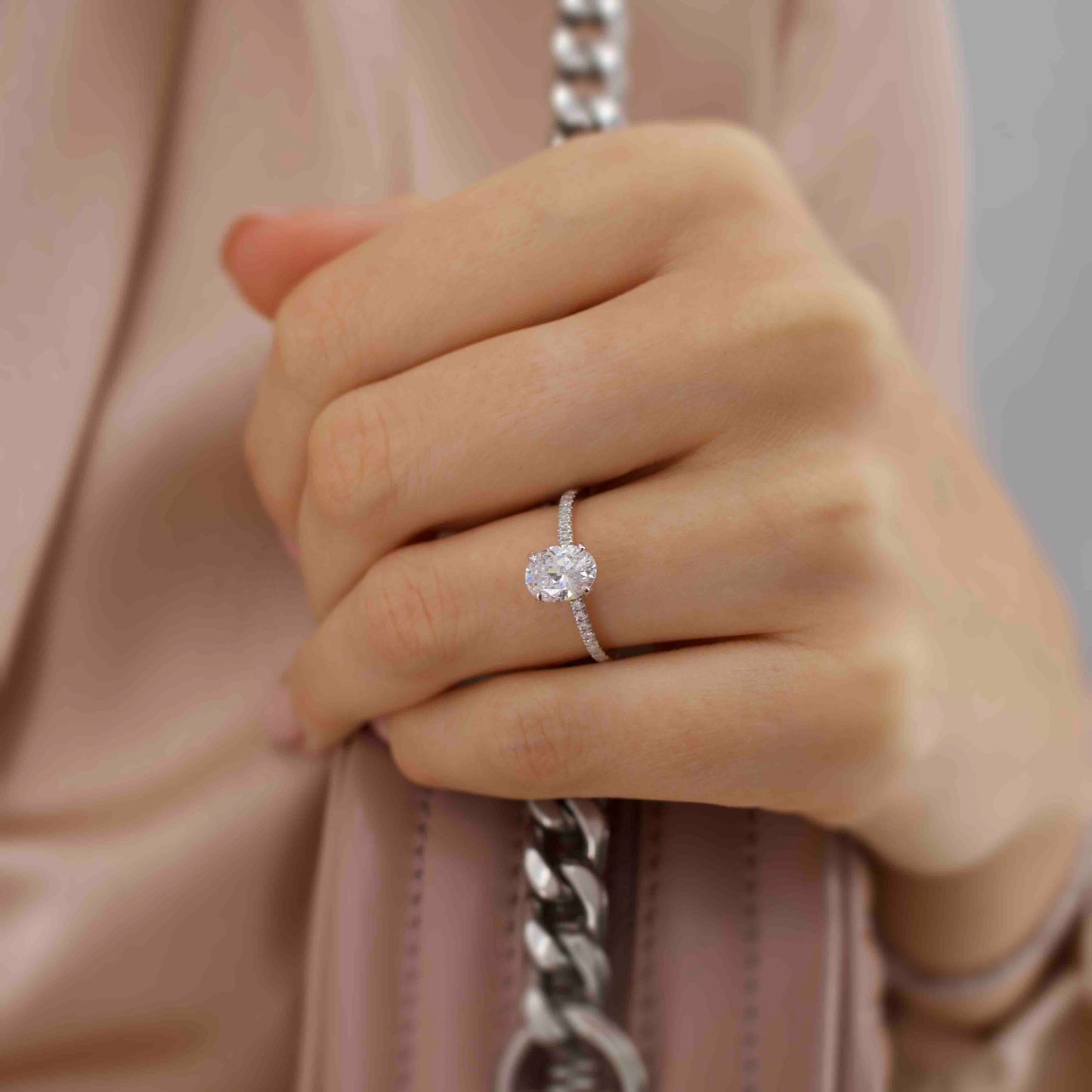 1.50 CT Oval Lab Grown Diamond Hidden Halo Engagement Ring In Elegant Setting 6