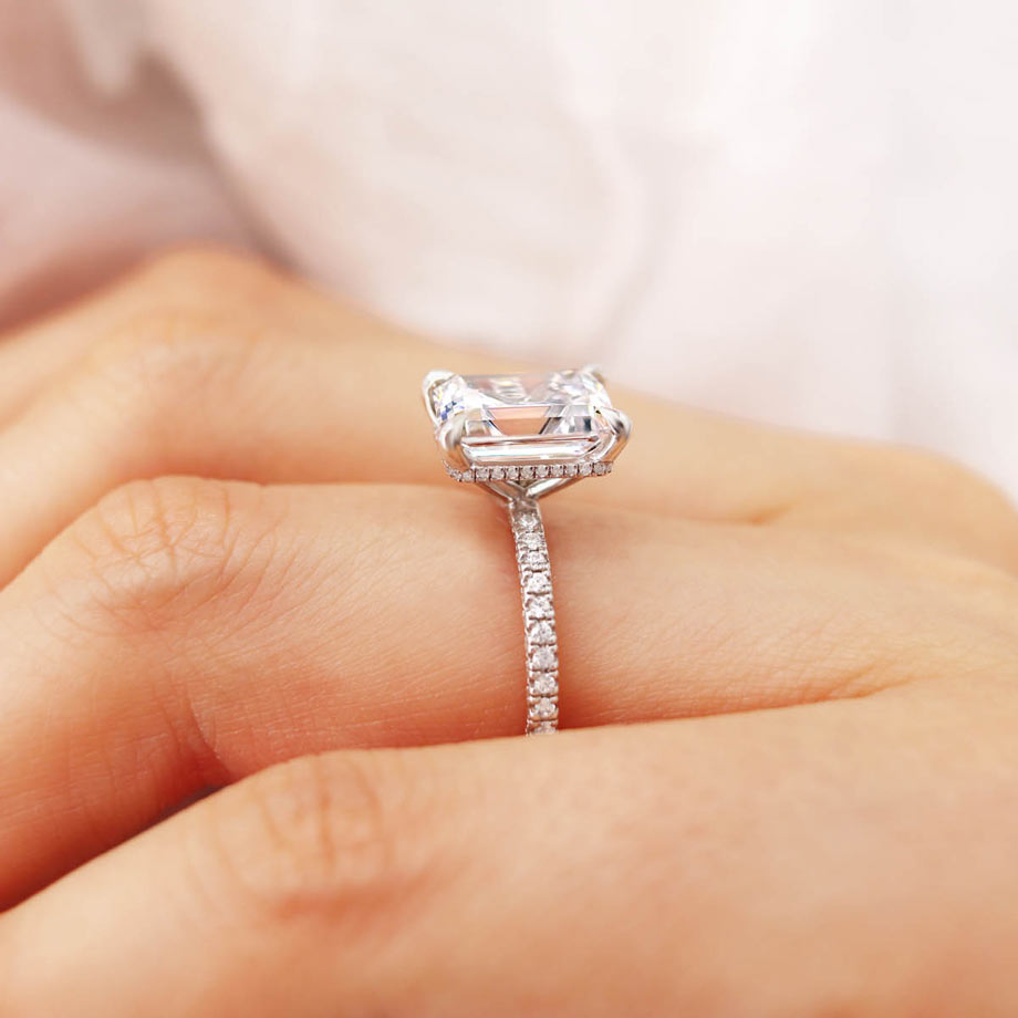 1.50 CT Emerald Cut Lab-Grown Diamond Ring With Hidden Halo 7