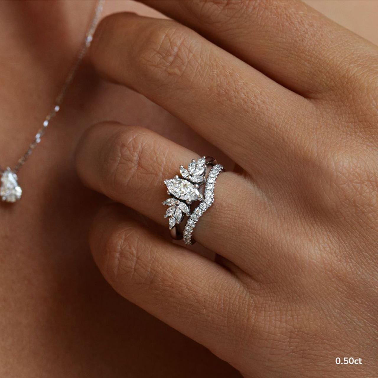 Cluster-Marquise Lab Grown Diamond Engagement Ring
