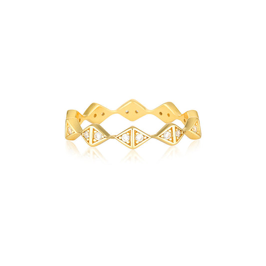 0.15 TCW Round Lab-Grown Diamond Geometric Gold Wedding Band 1