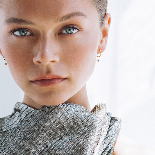 0.02 TCW Round Lab Grown Diamond Starburst Hoop Earrings 2