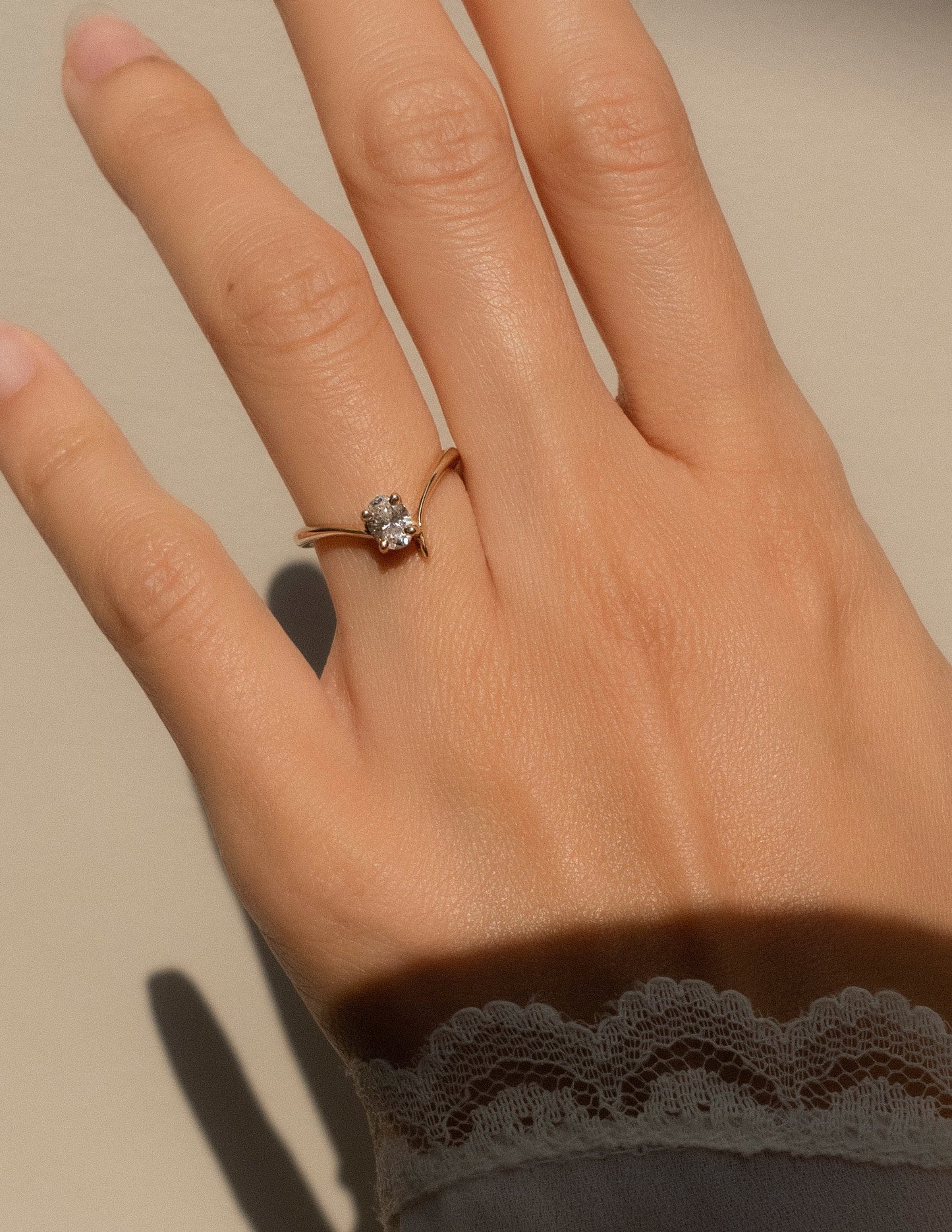 Solitaire Asymmetrical Band-Oval Lab Grown Diamond Engagement Ring