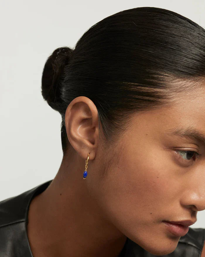 Gold Hoops with 0.01 TCW Blue Amethyst Marquise Lab Grown Diamond Drops 4