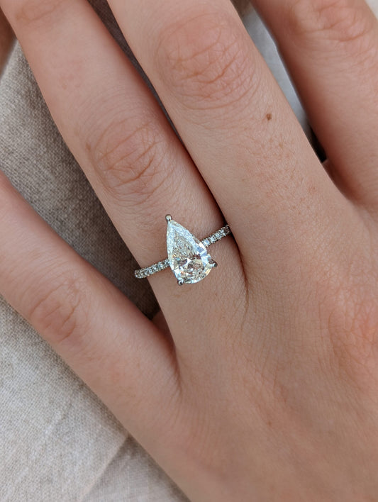 1.7 CT Pear-Shaped Lab-Grown Diamond Pavé Engagement Ring 2
