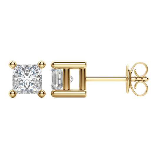 2.0 TCW Princess Cut Lab-Grown Diamond Stud Earrings in Gold 2