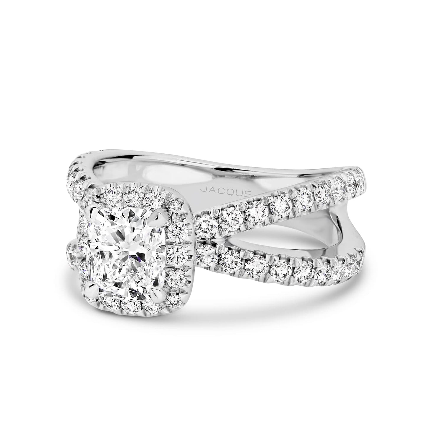Halo & Split Shank-Cushion Lab Grown Diamond Engagement Ring