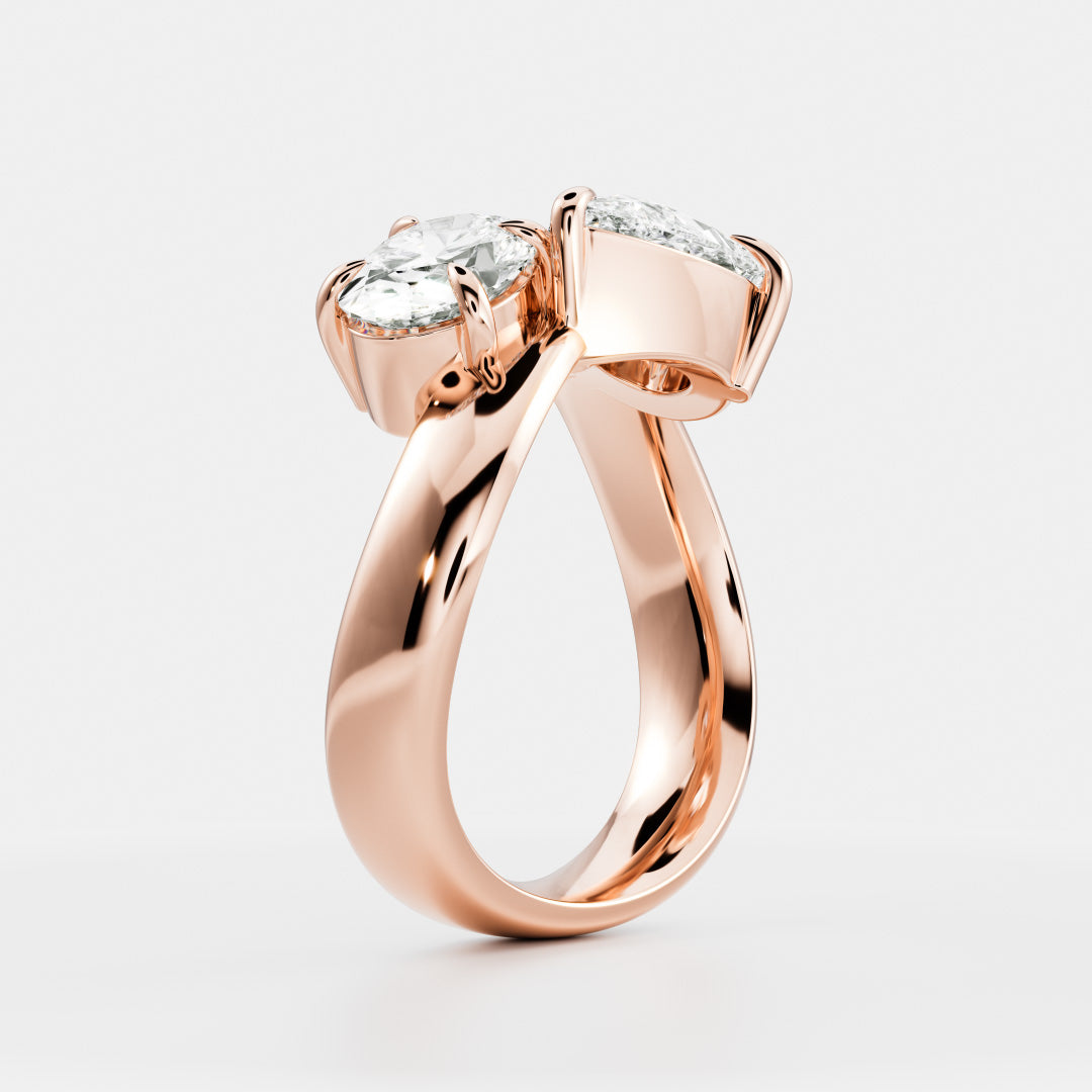 East West Toi Et Moi Curved Band- 1.33 CT Pear & 1.3 CT Oval Moissanite Engagement Ring