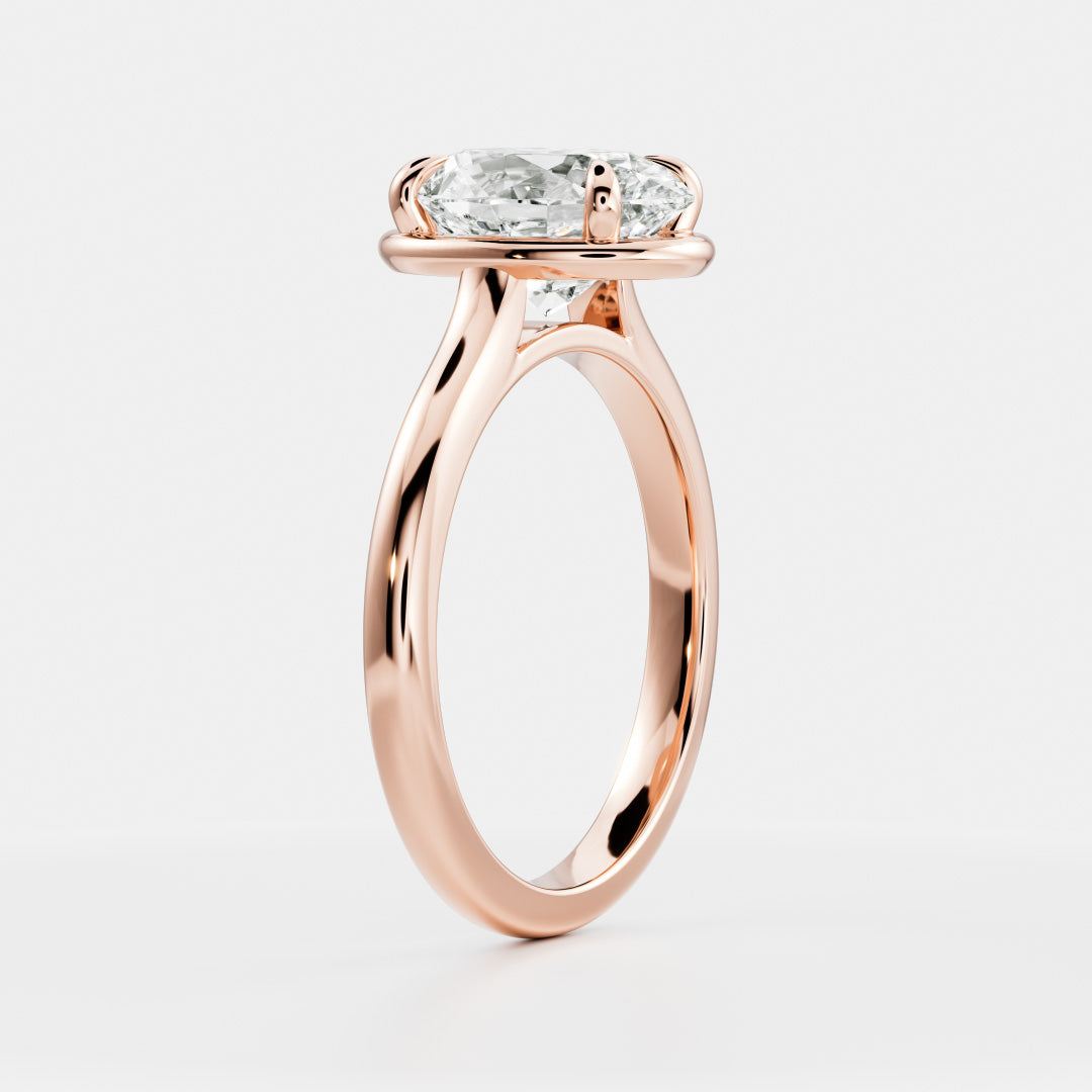 Solitaire Unique Bezel Cathedral-Oval Lab Grown Diamond Engagement Ring