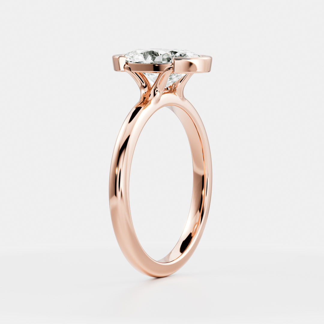 Solitaire Half Bezel-Oval Lab Grown Diamond Engagement Ring