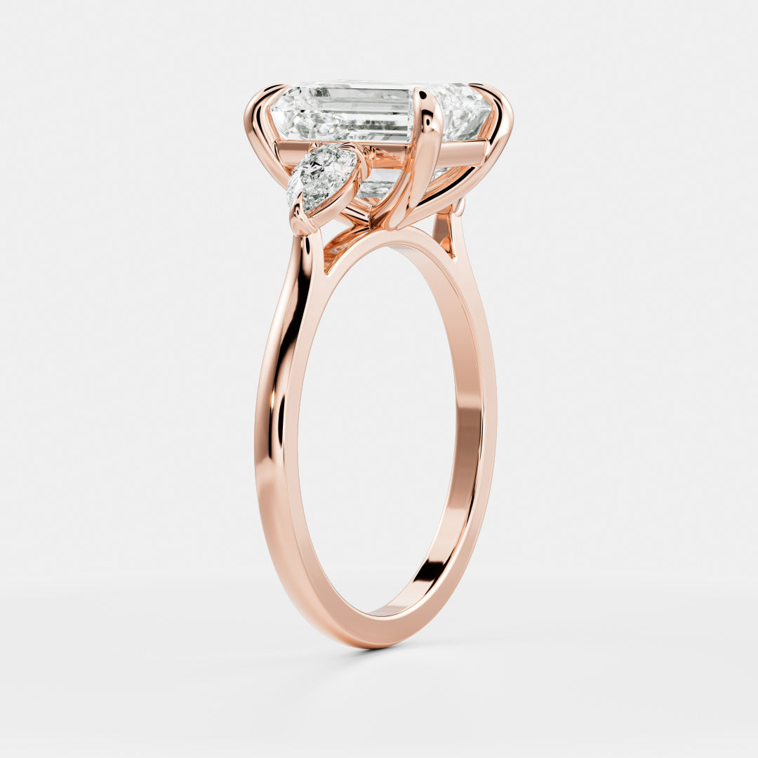 Three Stone Cathedral-Emerald Lab Grown Diamond Engagement Ring