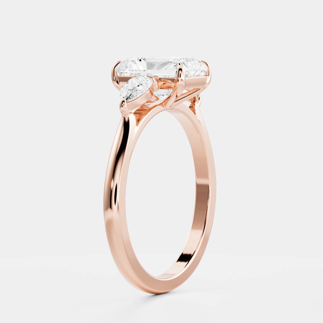 Three Stones & Cathedral-Radiant Lab Grown Diamond Engagement Ring