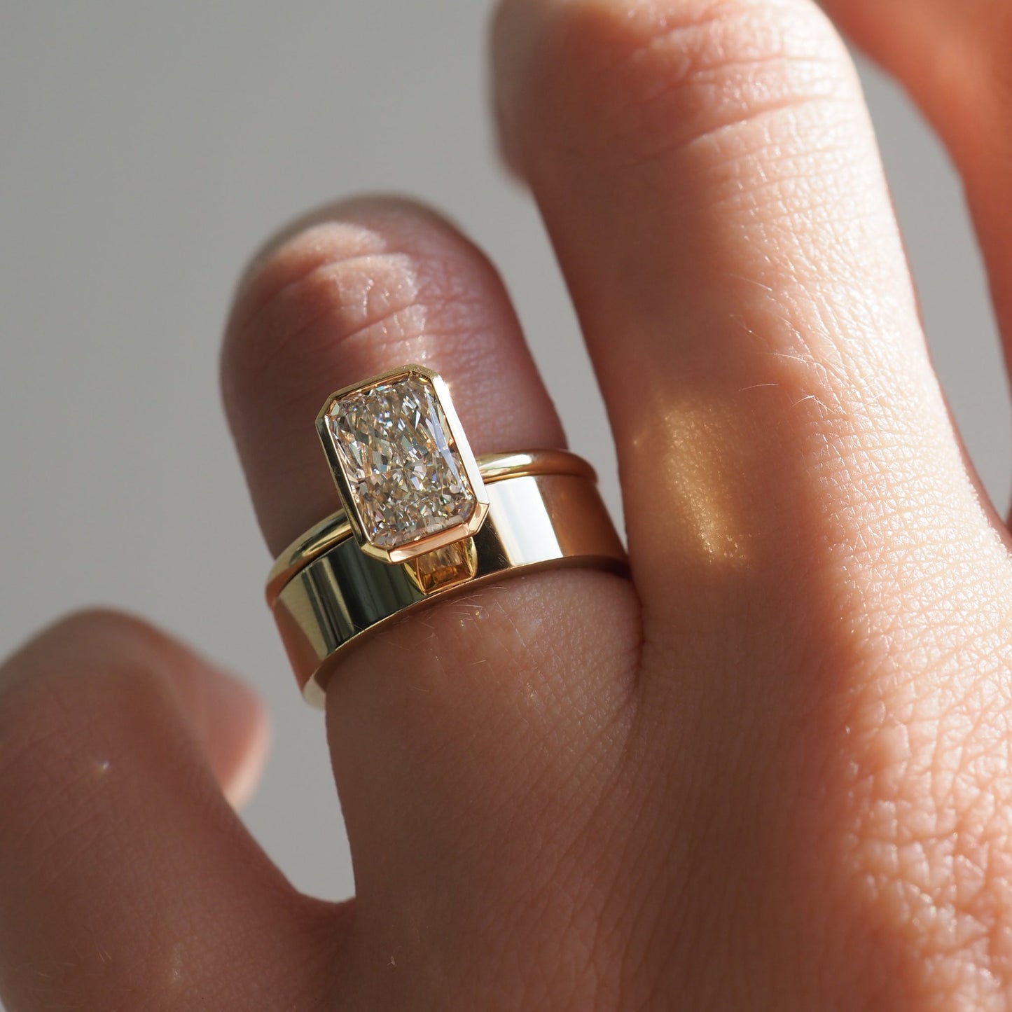 Solitaire Bezel-Radiant Lab Grown Diamond Engagement Ring