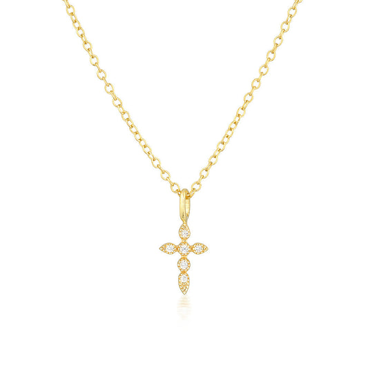 0.1 TCW Round Lab-Grown Diamond Cross Pendant Necklace in Gold 1