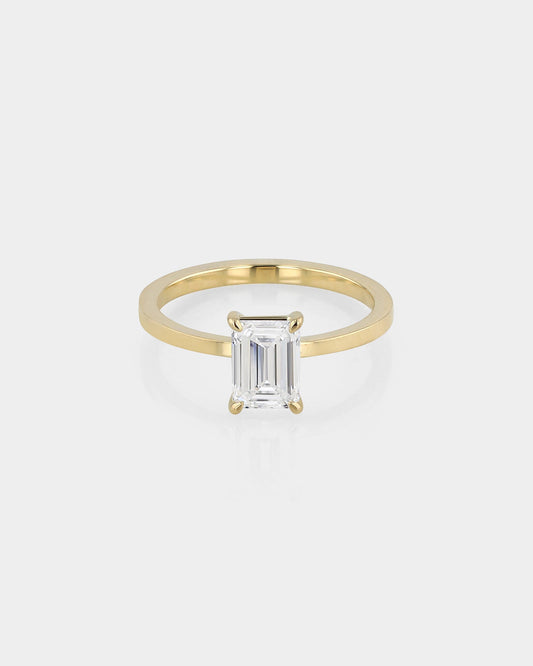 2.0 CT Emerald Cut Lab Grown Diamond Solitaire Engagement Ring in Gold Setting 1