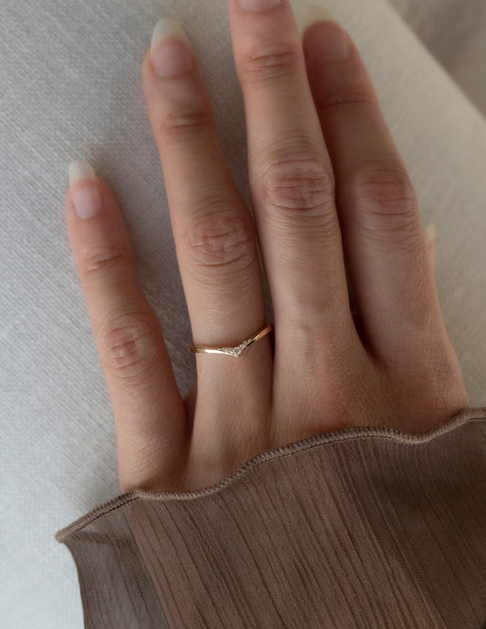 Chevron Dainty- 0.04 CT Round Lab Grown Diamond Wedding Band