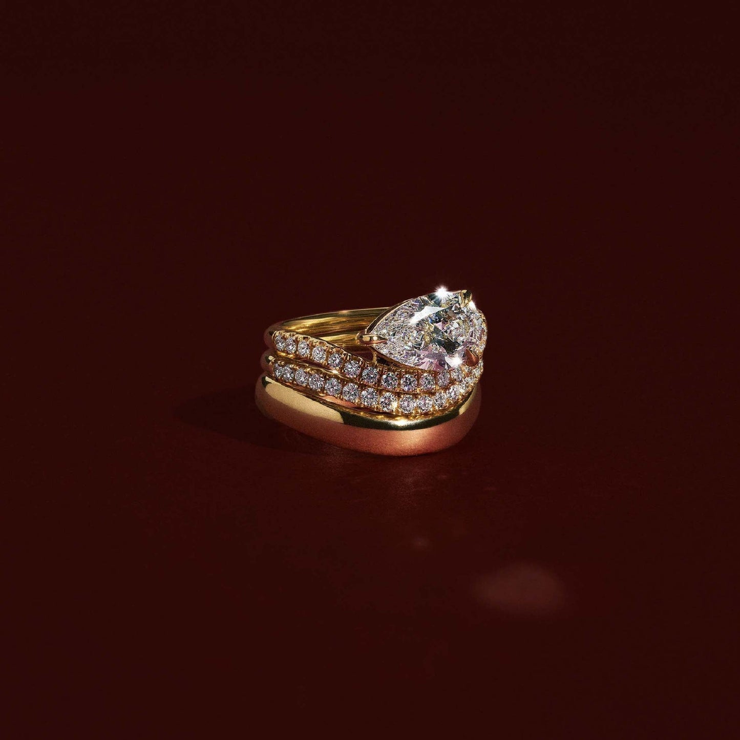 East West Solitaire Curved Shank-Pear Lab Grown Diamond Engagement Ring