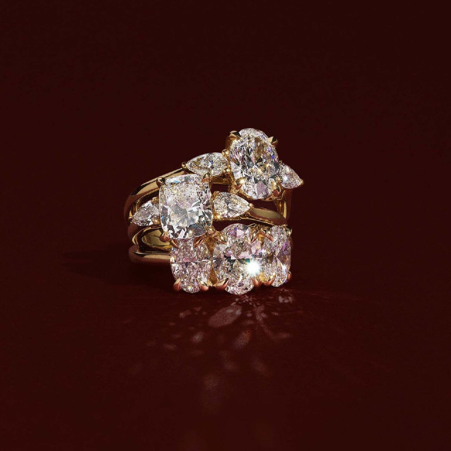 Three Stone & Cathedral-Oval Lab Grown Diamond Engagement Ring