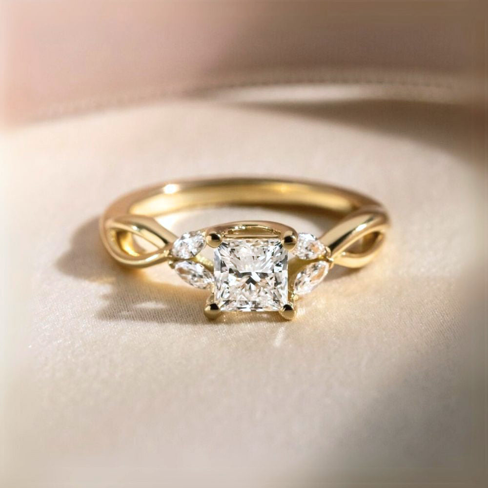 Cluster-Princess Lab Grown Diamond Engagement Ring
