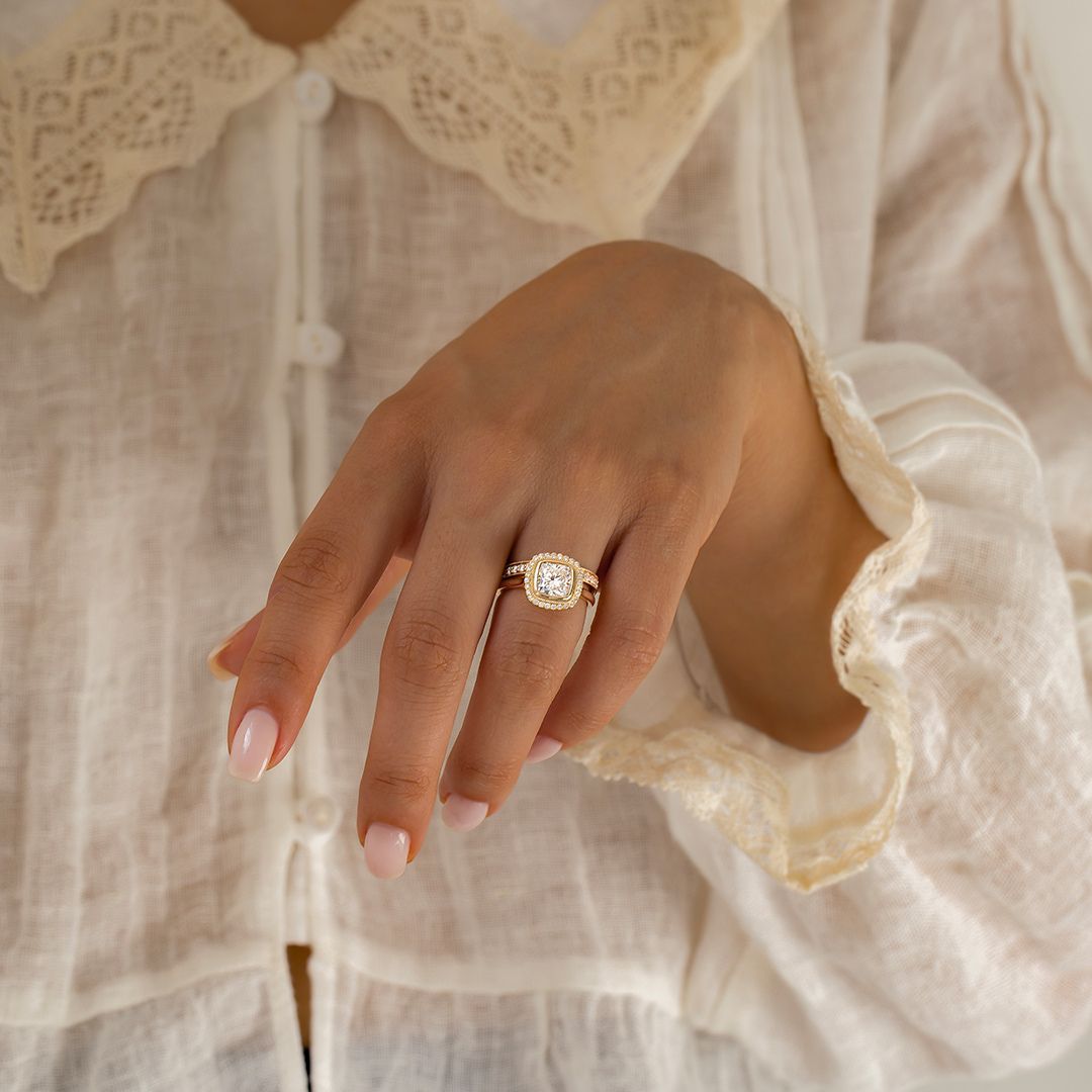Halo & Milgrain-Cushion Lab Grown Diamond Engagement Ring