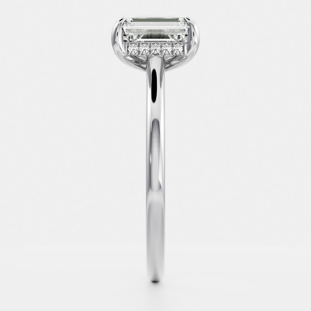 Hidden Halo-Emerald Lab Grown Diamond Engagement Ring