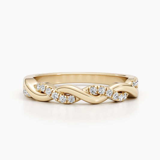 0.2 TCW Round Lab-Grown Diamond Twisted Pave Gold Wedding Band 1