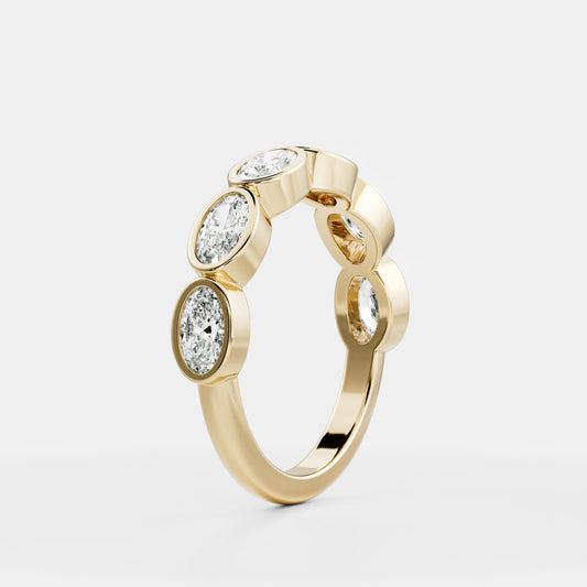 East West Half Eternity Bezel- 2.58 CT Oval Moissanite Wedding Band