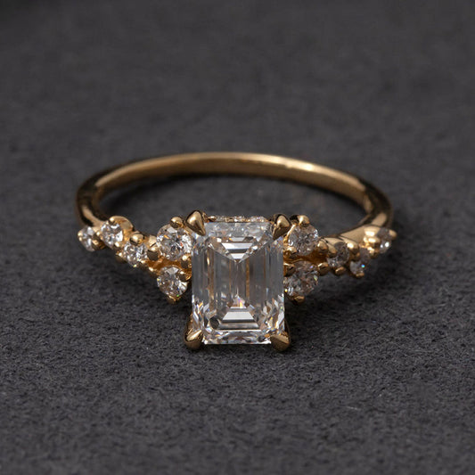 Cluster-1.5 CT Emerald Lab Grown Diamond Engagement Ring