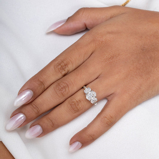 Three Stone-1.5 CT Oval Lab Grown Diamond Engagement Ring