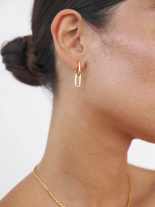 Elegant Elongated Double Gold Hoop Earrings 2