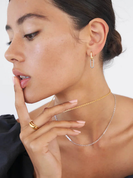 Elegant Two-Tone Bar Hoop Earrings 2