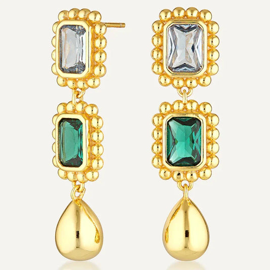 Two Stone Emerald Lab Made Diamond Drop Earrings 1