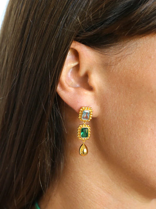 Two Stone Emerald Lab Made Diamond Drop Earrings 2